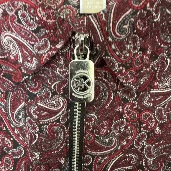 MICHAEL Michael Kors Women's Pop Paisley Zip-Front Top w/roll button sleeves PXS - Picture 3 of 6